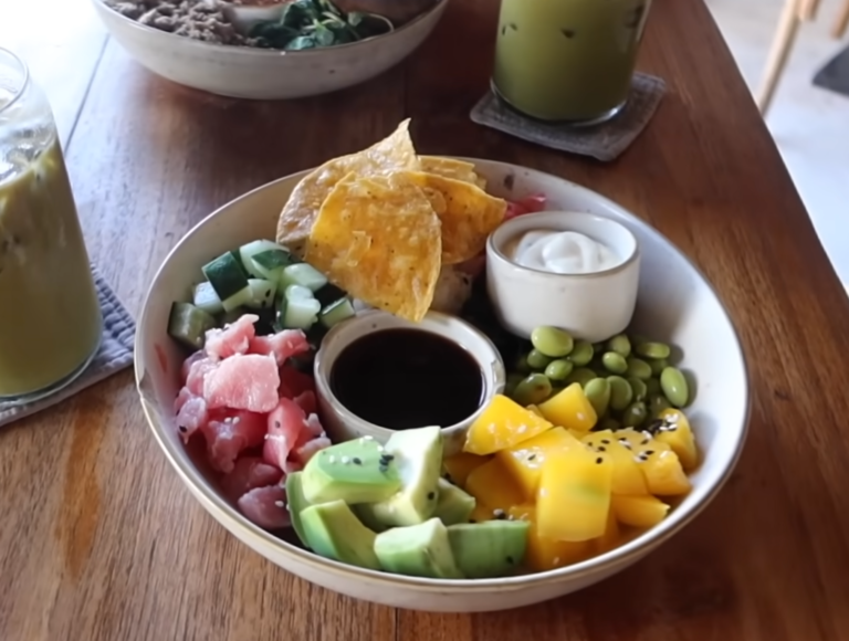 Fresh tuna poke bowl with mango avocado and rice in Canggu Bali